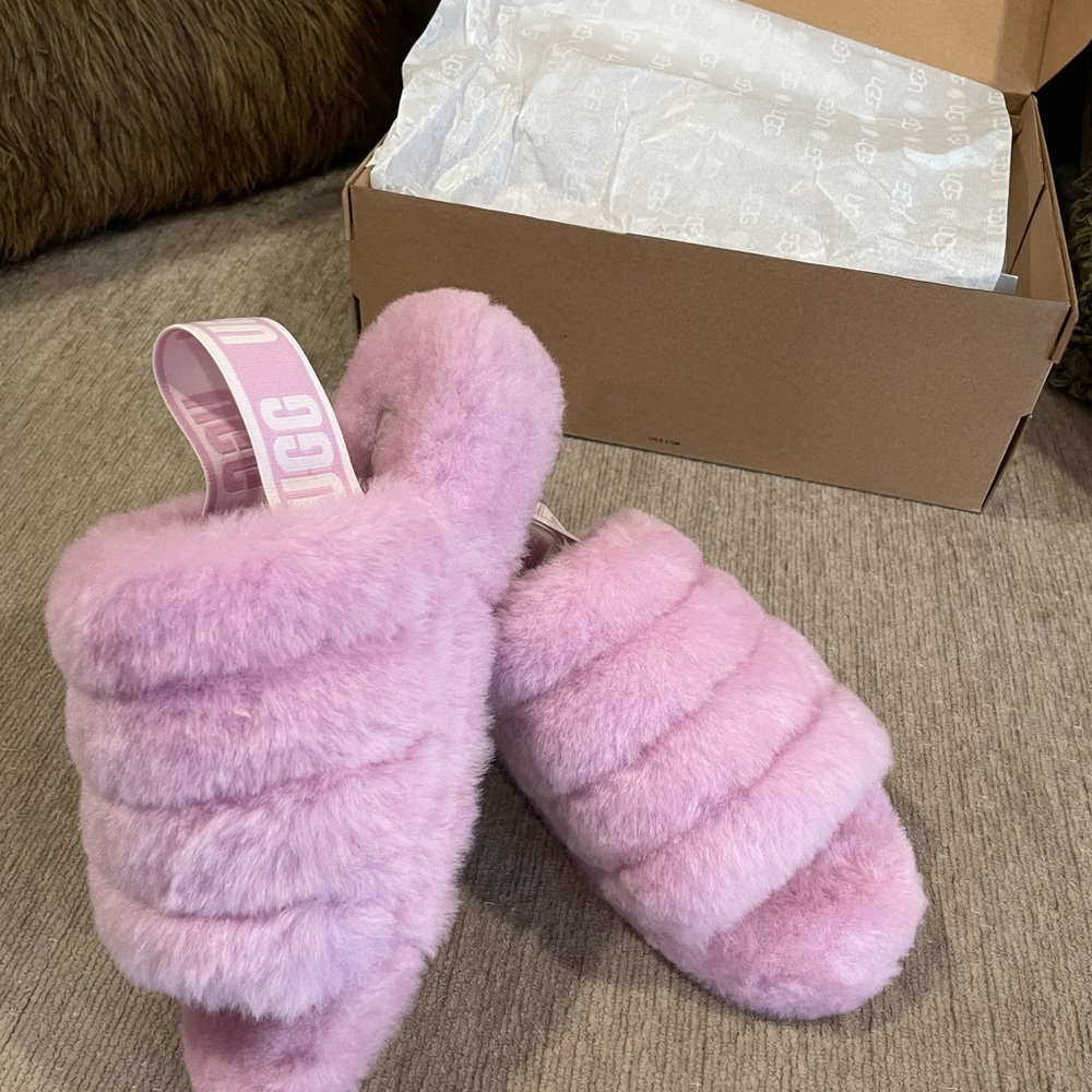 UGG Soft Pink Fluffy Slides